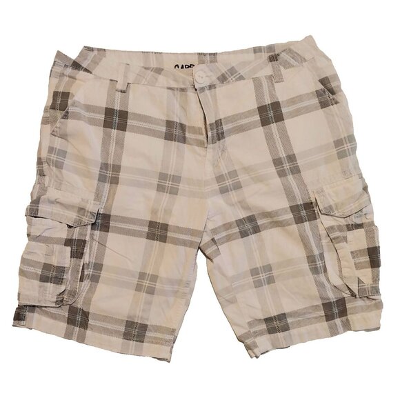 Mens Carbon White & Gray Plaid Cargo Shorts Size 36 Cotton Casual Lightweight - Picture 1 of 4